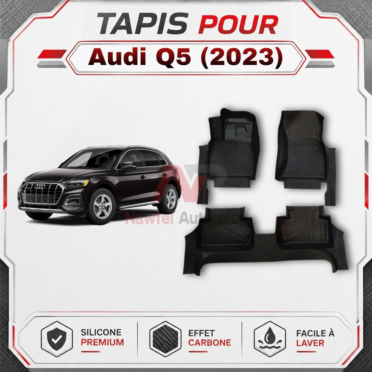 Tapis Voiture-7D -سهلة التنظيف-حماية كامل -مضادة للانزلاق